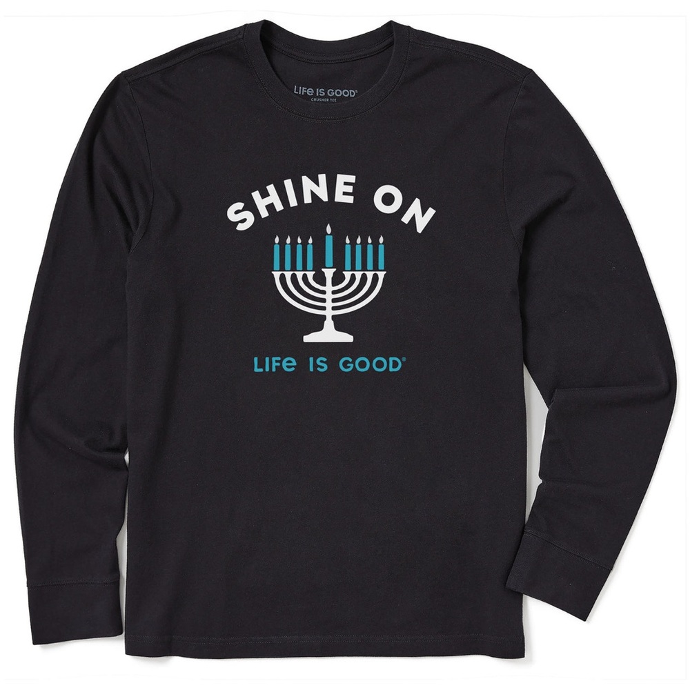 Life Is Good Black Long Sleeve with Shine On Menorah